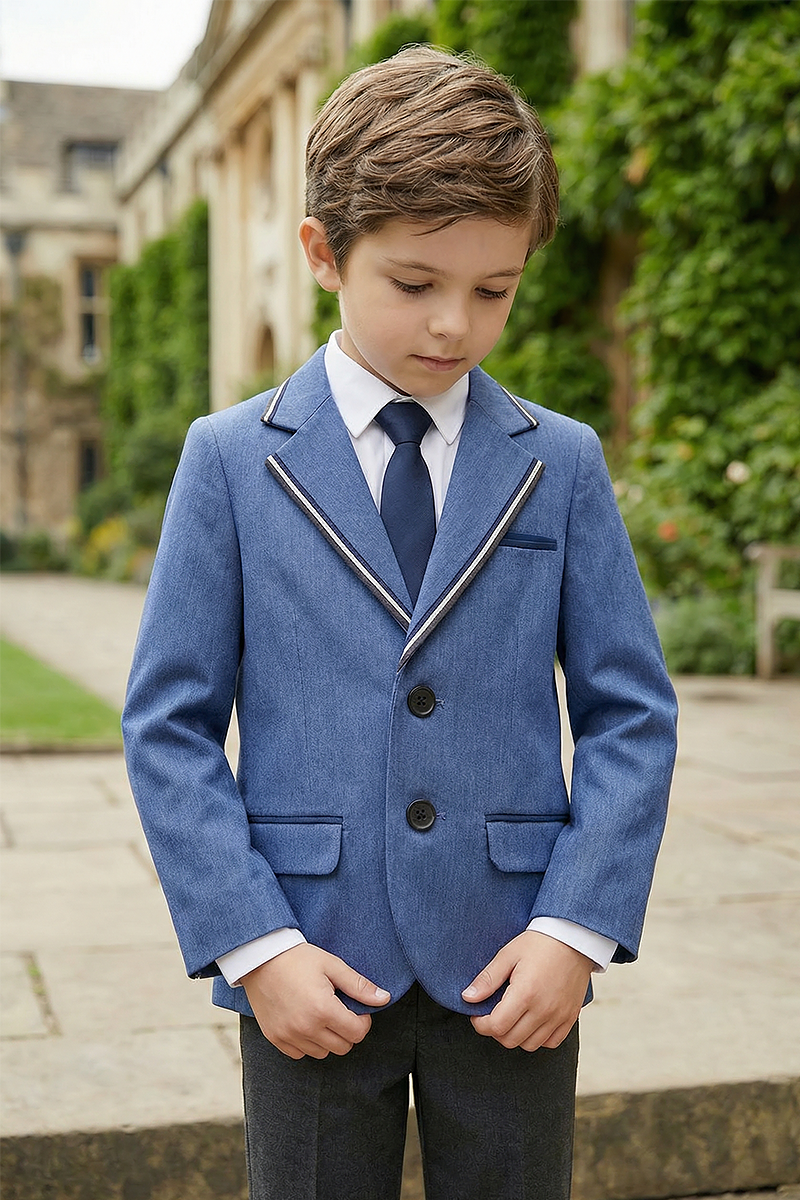 Boys Blue Contrast Trim Suit Jacket