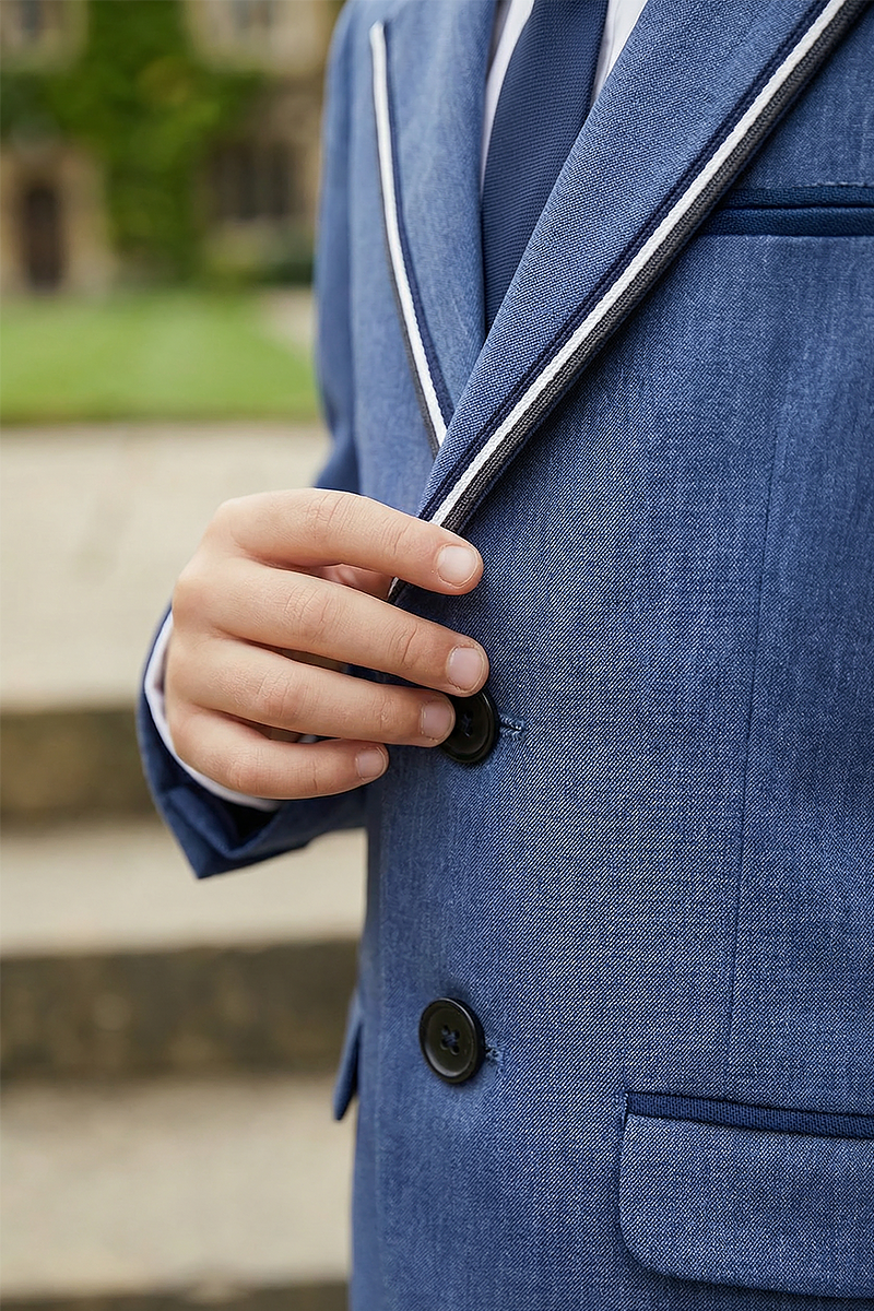 Boys Blue Contrast Trim Suit Jacket