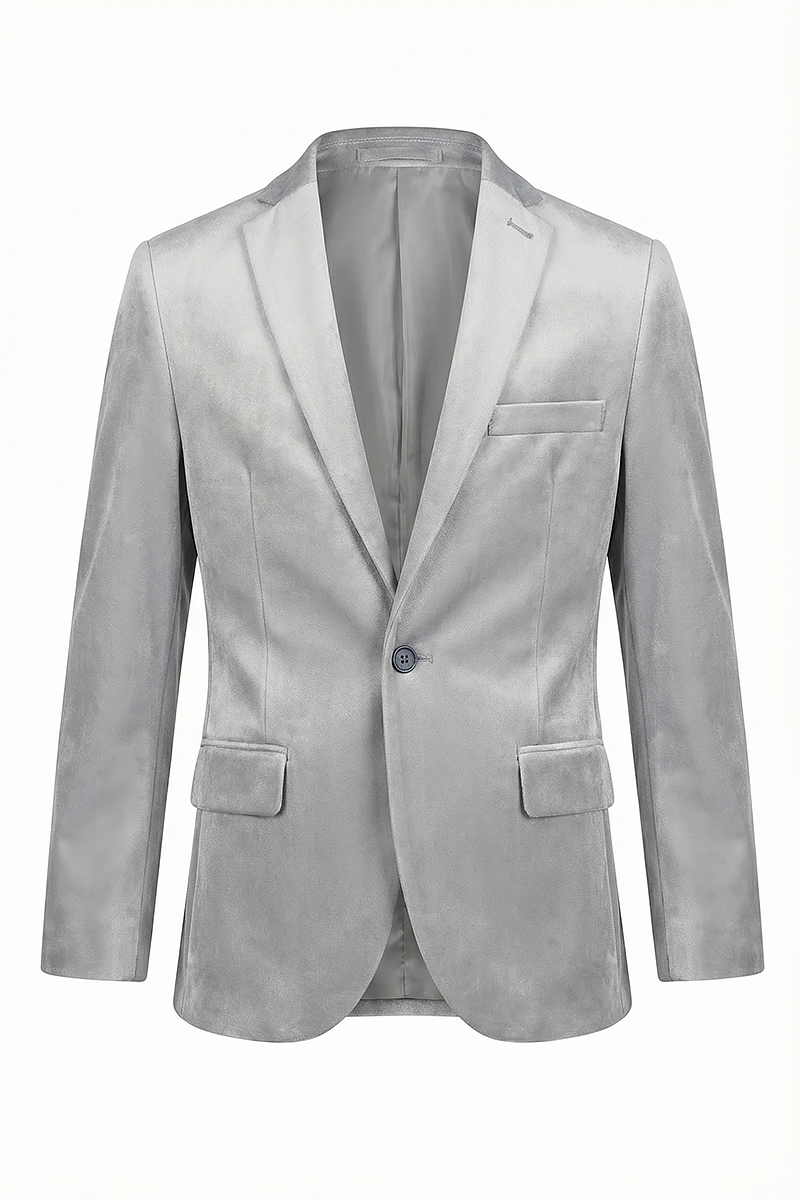 Boys Light Grey Notch Lapel Velvet Jacket