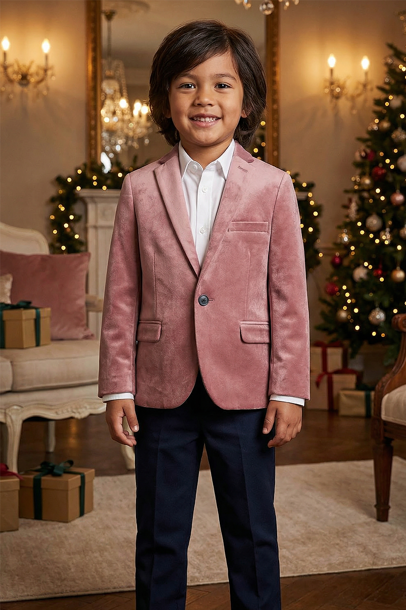 Boys Dusty Rose Velvet Notch Lapel Jacket