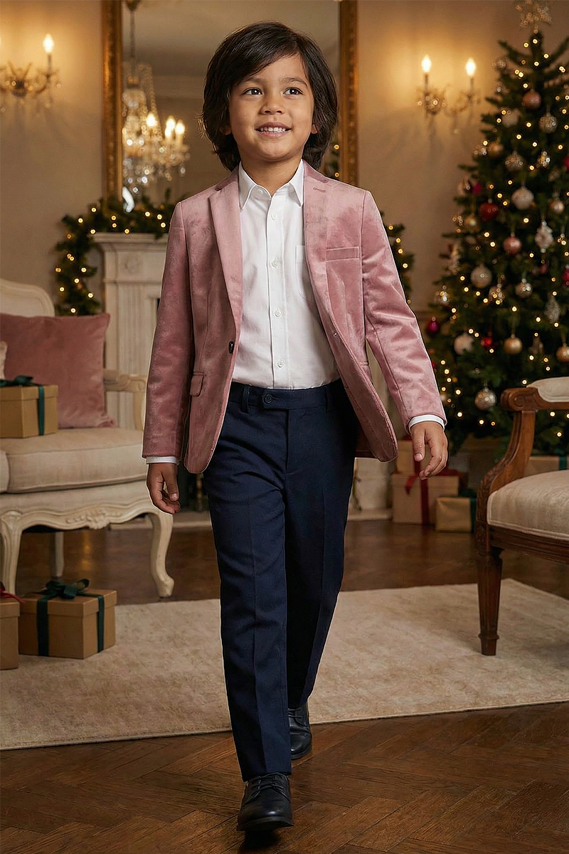 Boys Dusty Rose Velvet Notch Lapel Jacket
