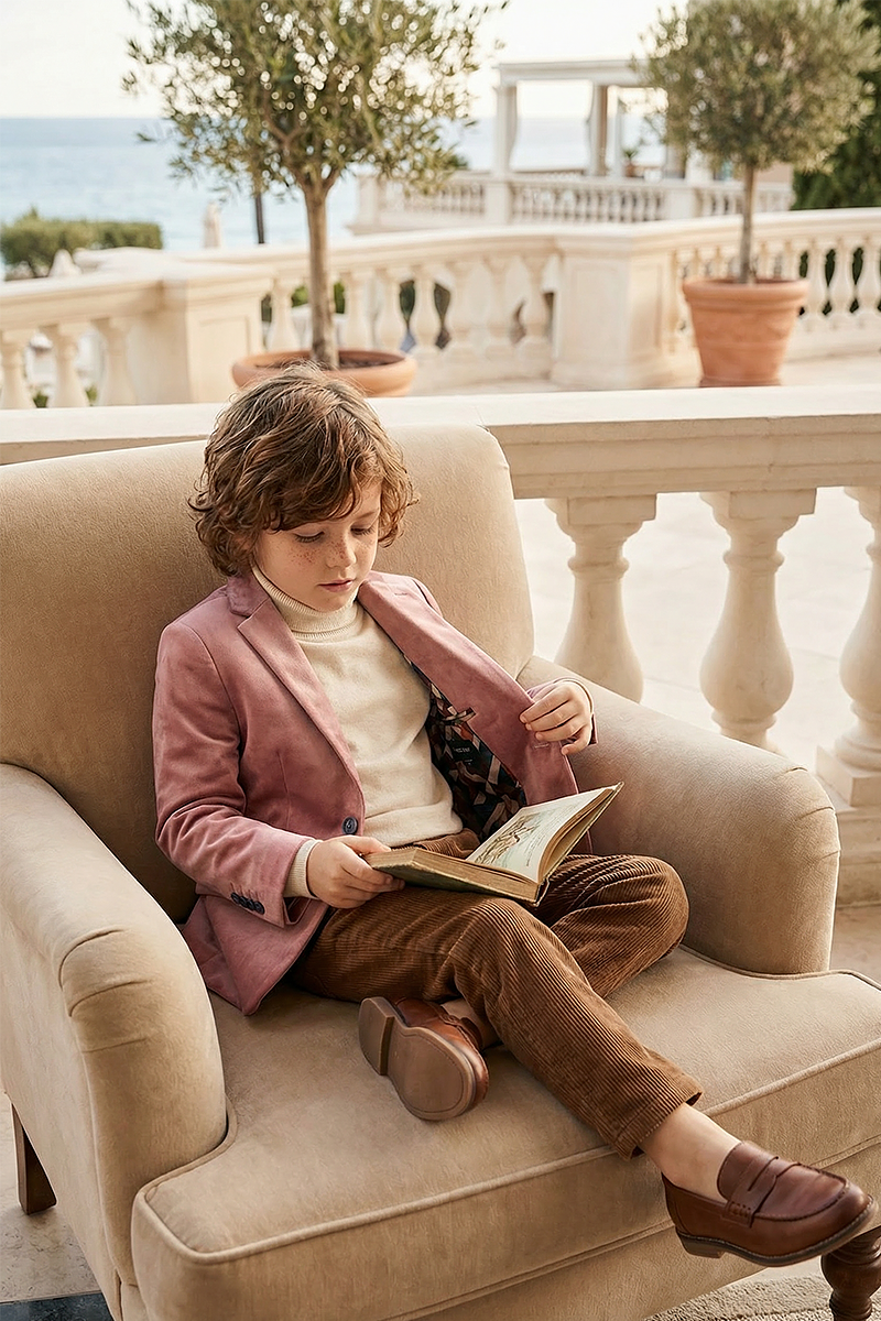 Boys Dusty Rose Velvet Notch Lapel Jacket