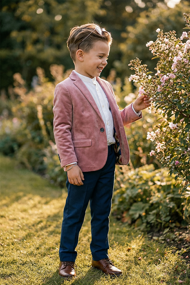 Boys Dusty Rose Velvet Notch Lapel Jacket