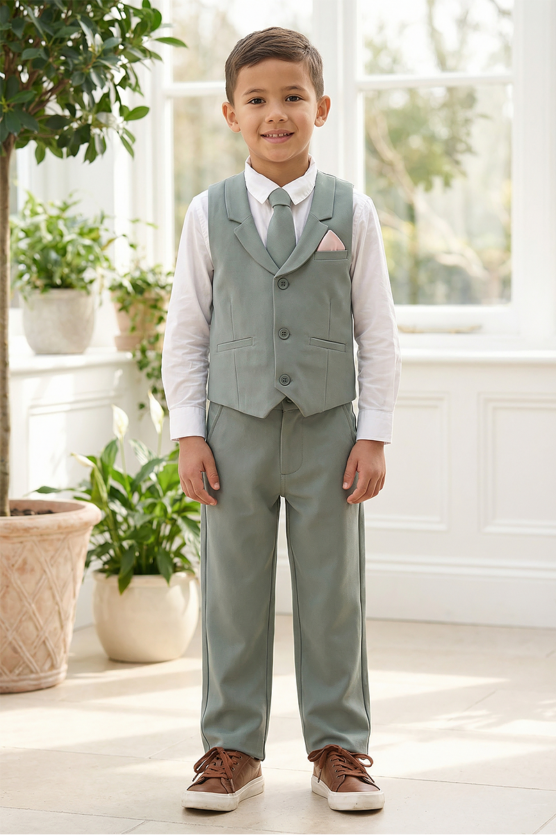 Boys Sage Green Suit Vest & Pants 2-Piece Suit
