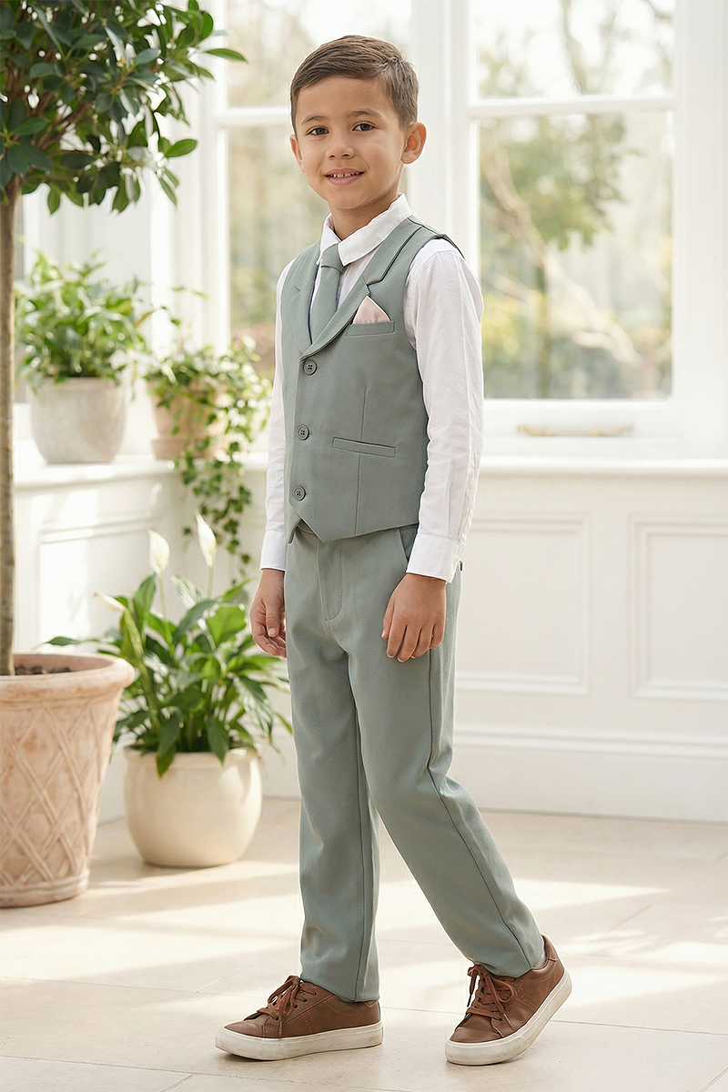 Boys Sage Green Suit Vest & Pants 2-Piece Suit