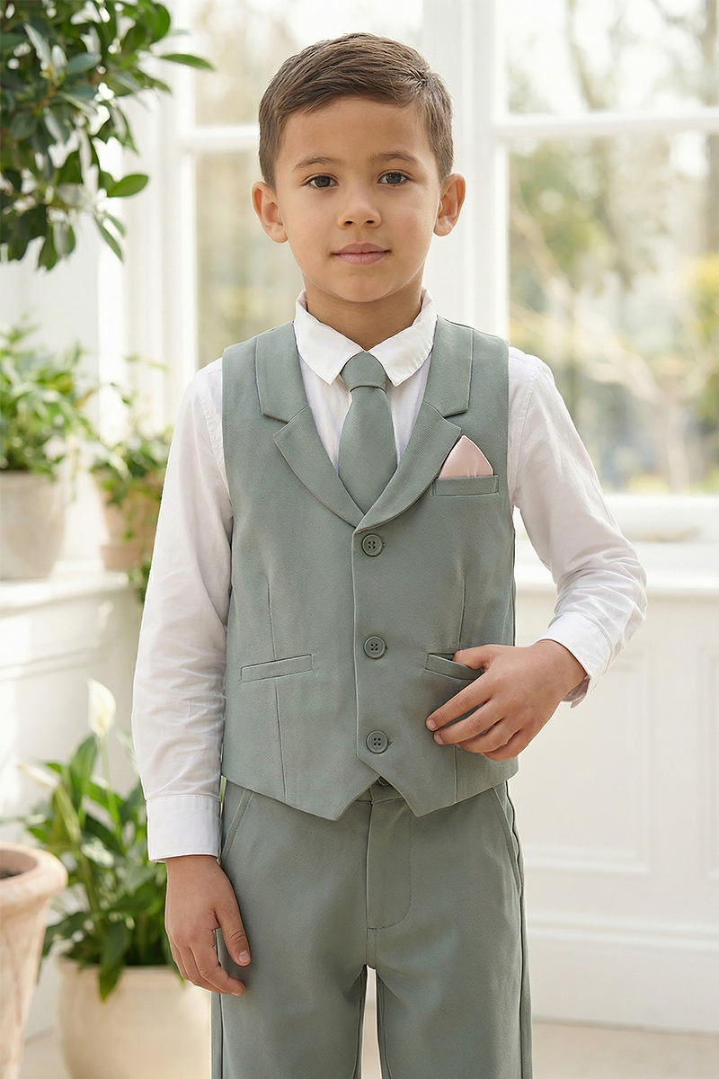 Boys Sage Green Suit Vest & Pants 2-Piece Suit