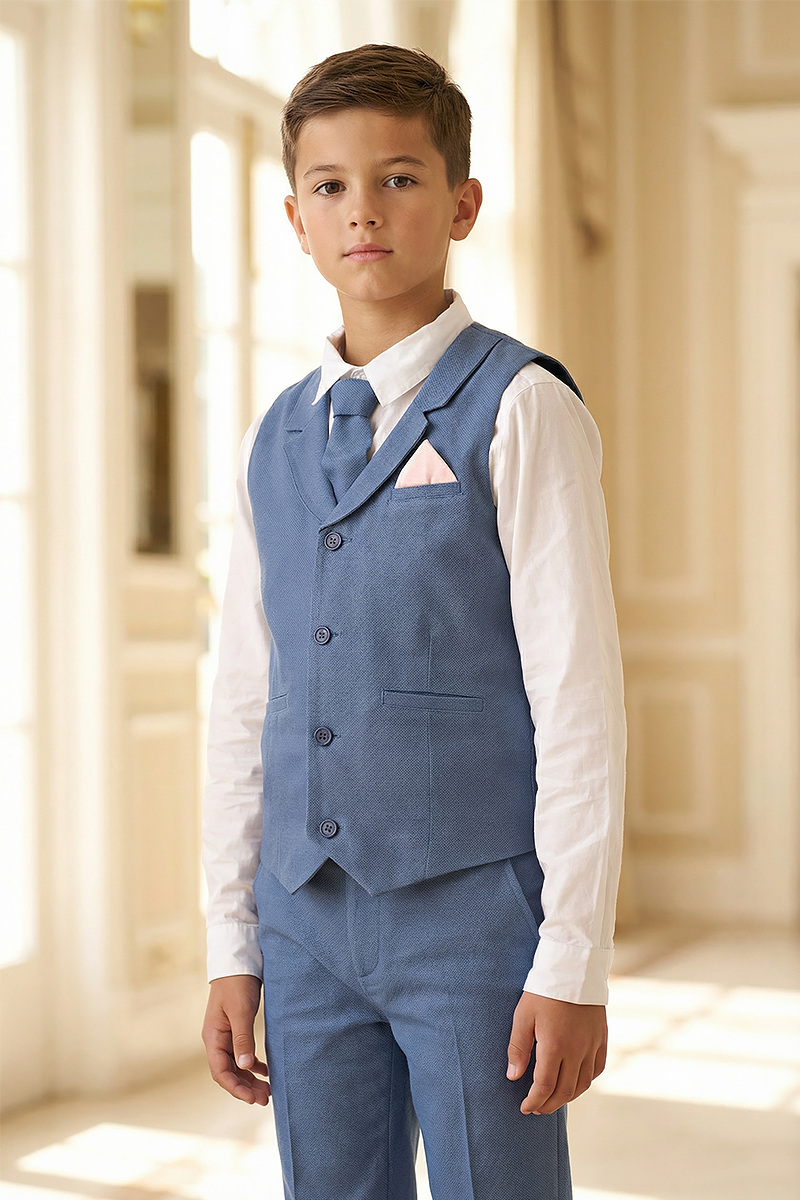 Boys Dusty Blue 2-Piece Vest & Pants Suit