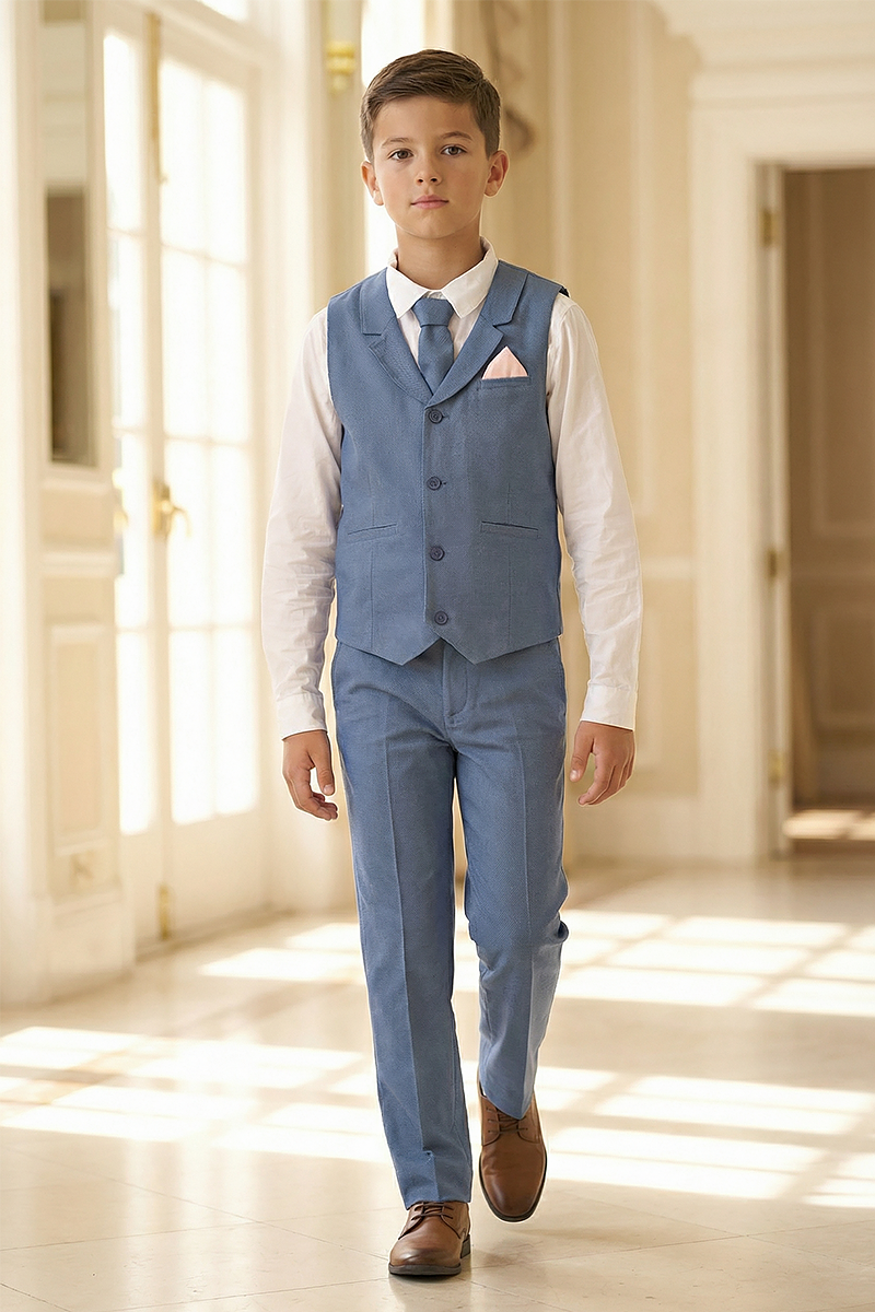Boys Dusty Blue 2-Piece Vest & Pants Suit