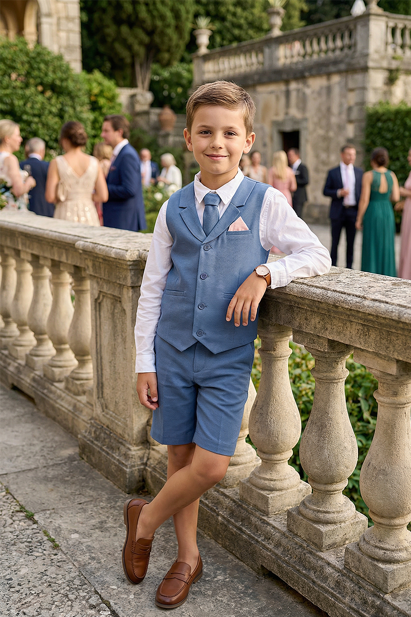 Boys Dusty Blue 2-Piece Vest & Pants Suit