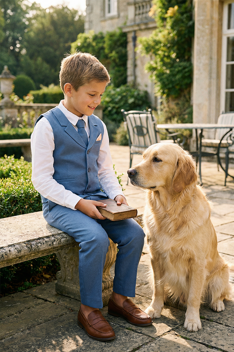 Boys Dusty Blue 2-Piece Vest & Pants Suit