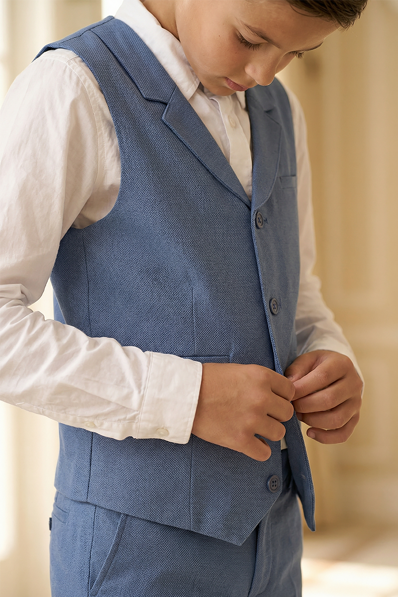 Boys Dusty Blue 2-Piece Vest & Pants Suit