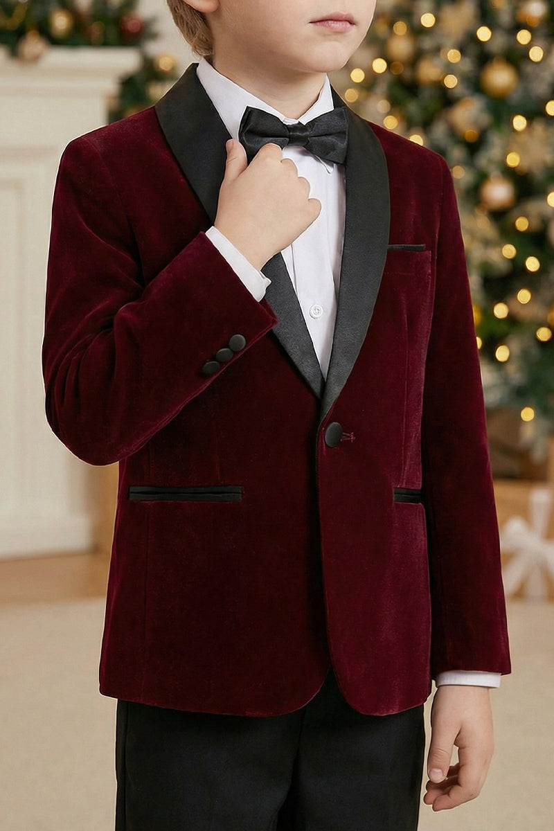 Boys Burgundy Shawl Collar Single-Breasted 2-Piece Suit
