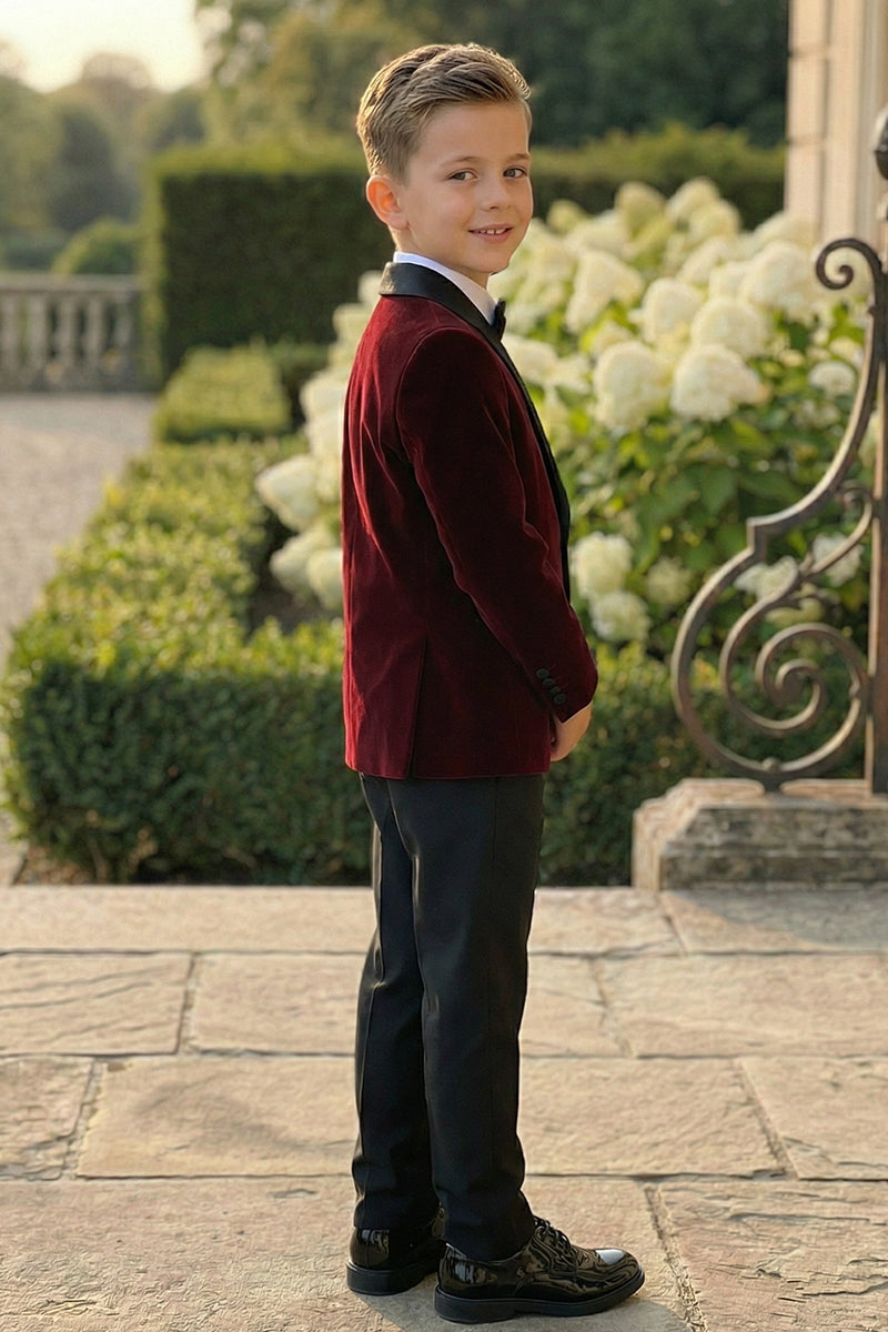 Boys Burgundy Shawl Collar Single-Breasted 2-Piece Suit