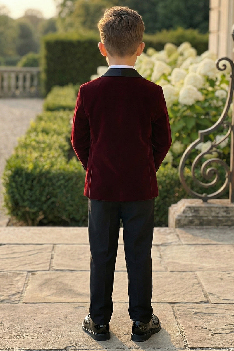 Boys Burgundy Shawl Collar Single-Breasted 2-Piece Suit