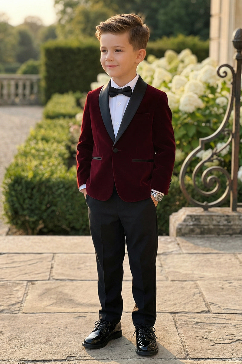 Boys Burgundy Shawl Collar Single-Breasted 2-Piece Suit