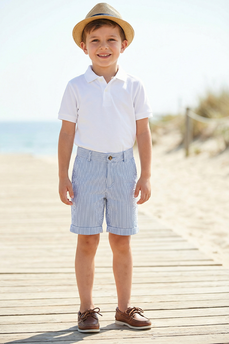 Boys Seersucker Shorts for Summer Weddings with Classic Stripe