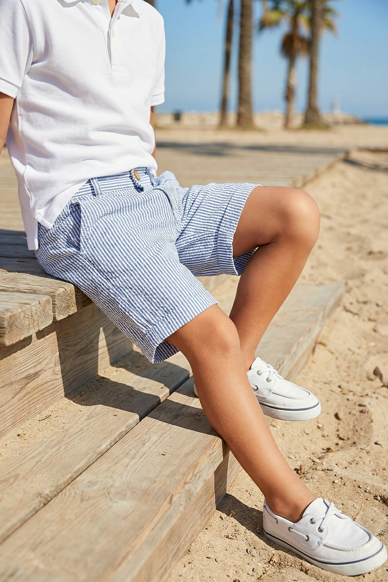 Boys Seersucker Shorts for Summer Weddings with Classic Stripe