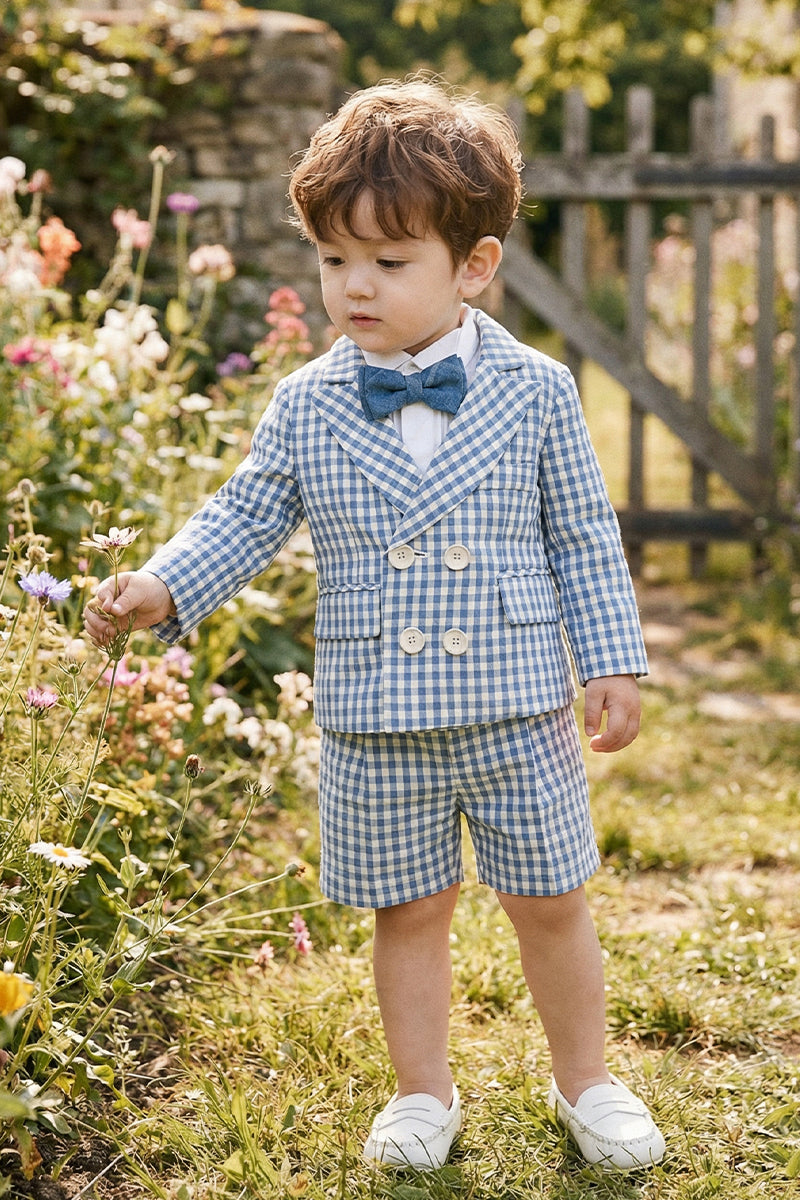 Boys Light Blue Plaid Double-breasted 2-piece Suit