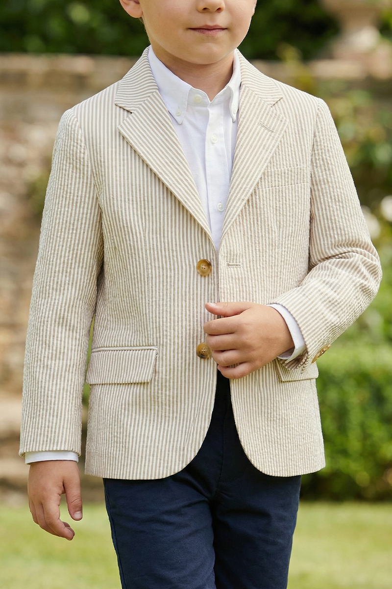 Boys Seersucker Blazer for Weddings with Classic Notch Lapel
