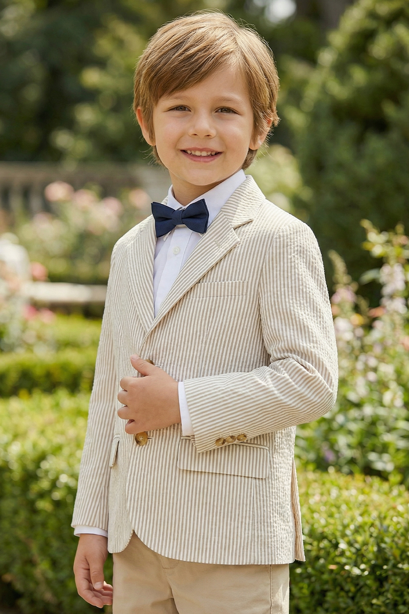 Boys Seersucker Blazer for Weddings with Classic Notch Lapel