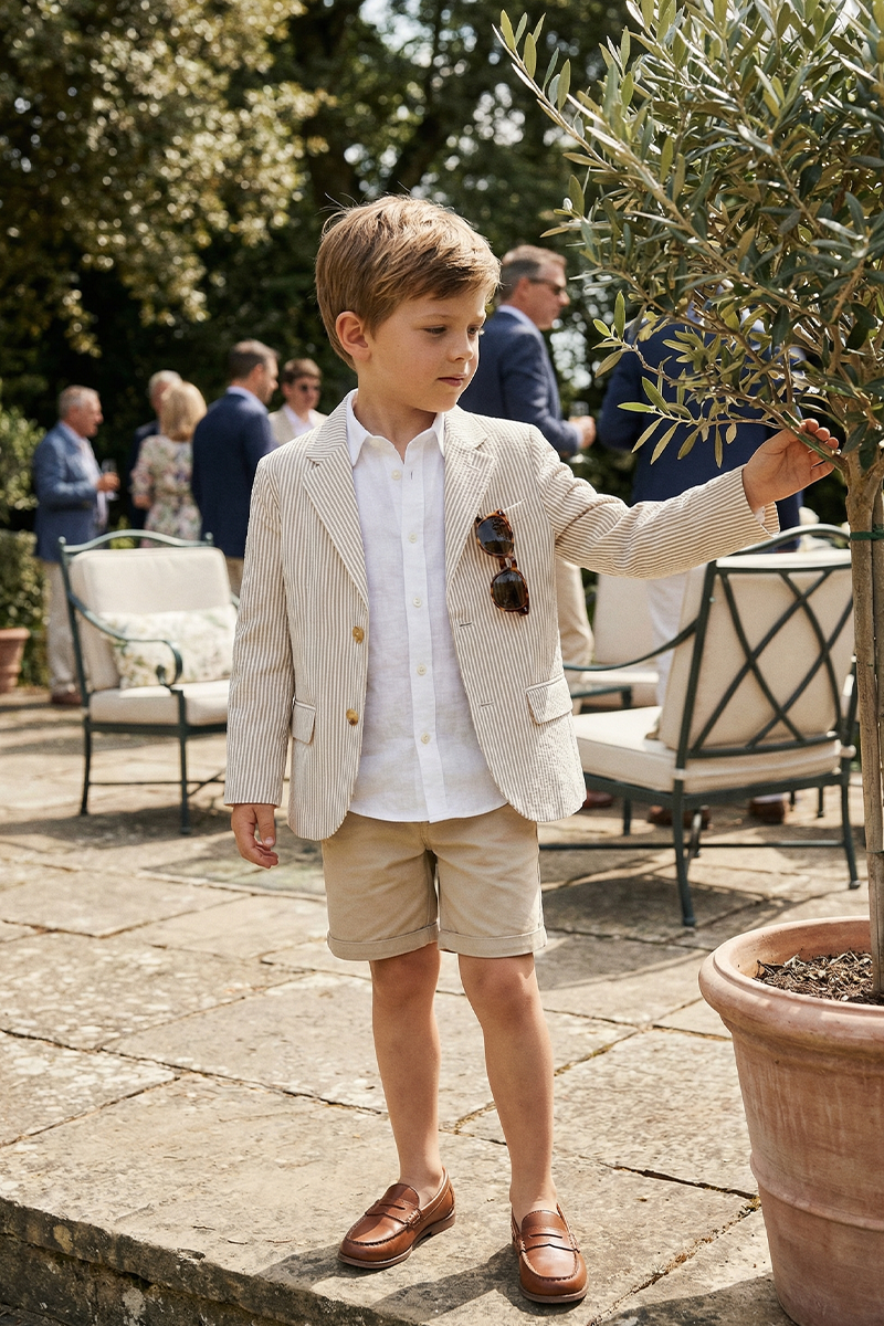 Boys Seersucker Blazer for Weddings with Classic Notch Lapel