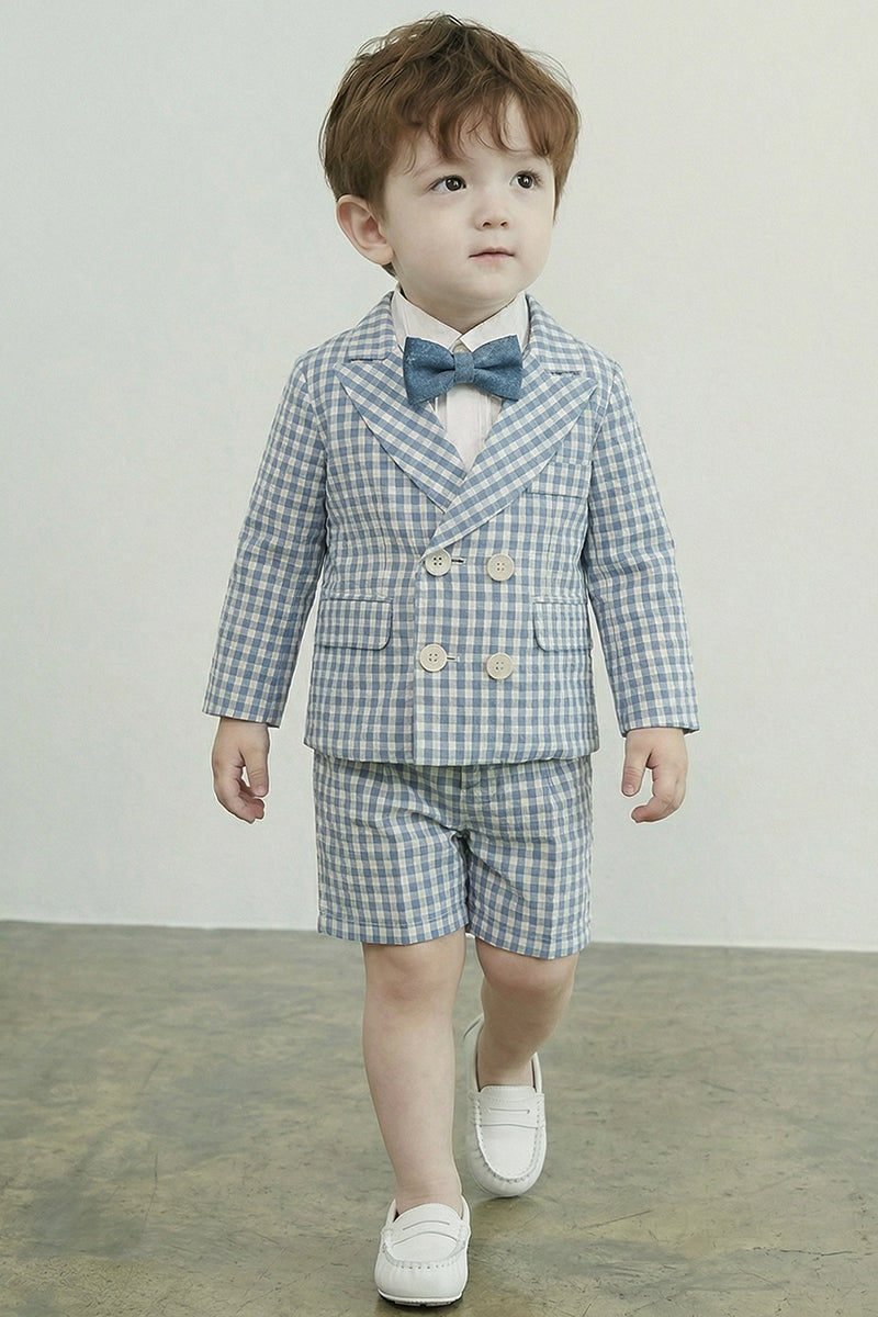 Boys Light Blue Plaid Double-breasted 2-piece Suit