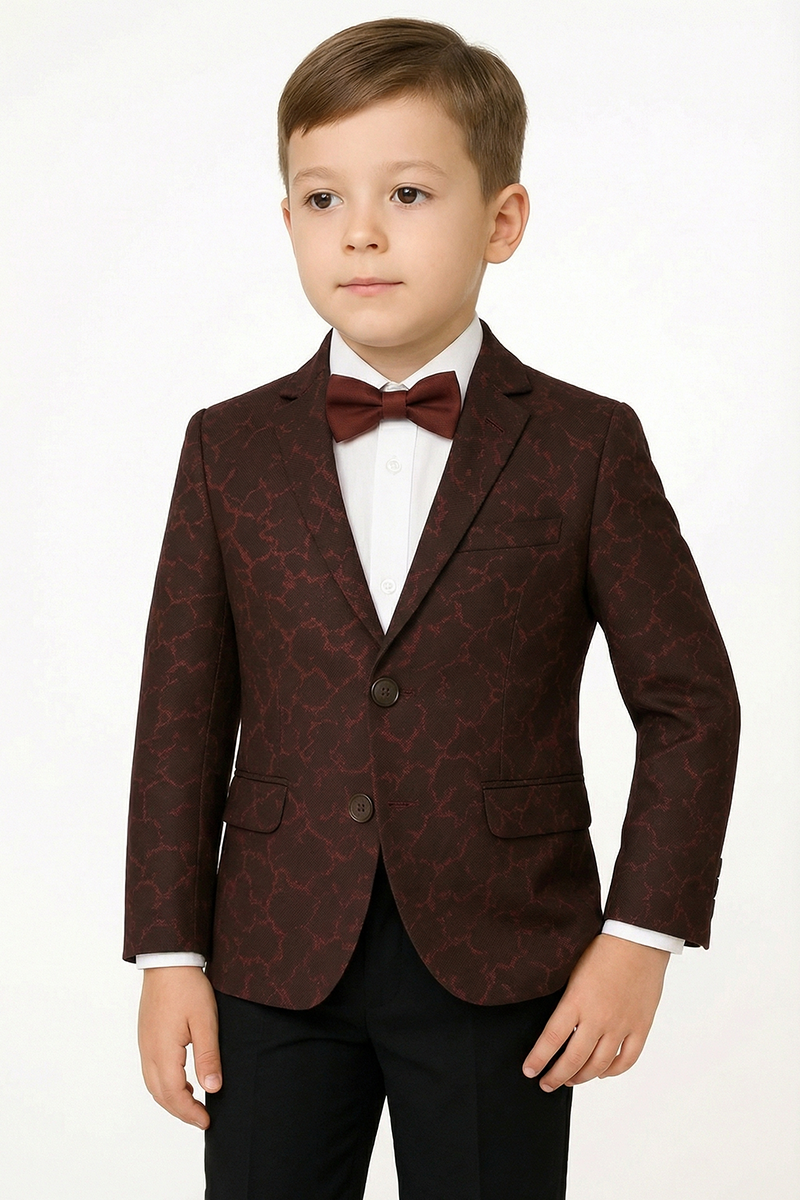 Boys Burgundy Jacquard Blazer for Weddings