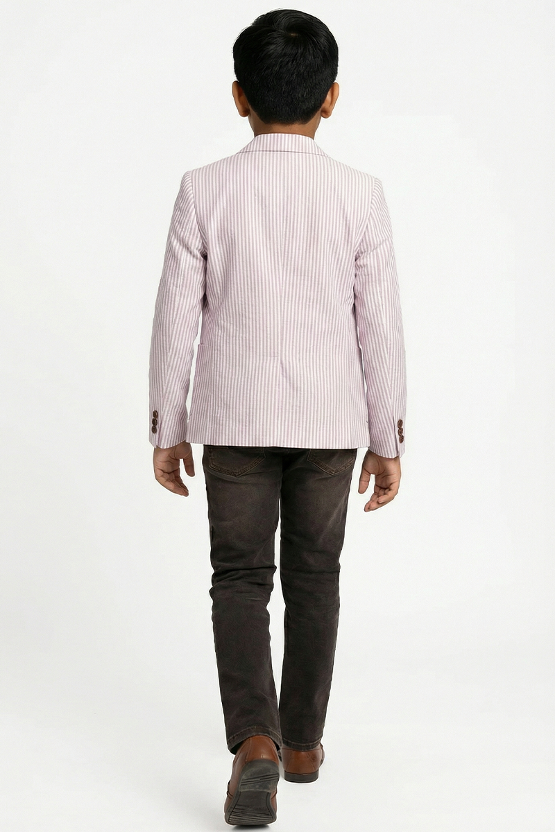 Boys Striped Seersucker Blazer for Weddings with Notch Lapel