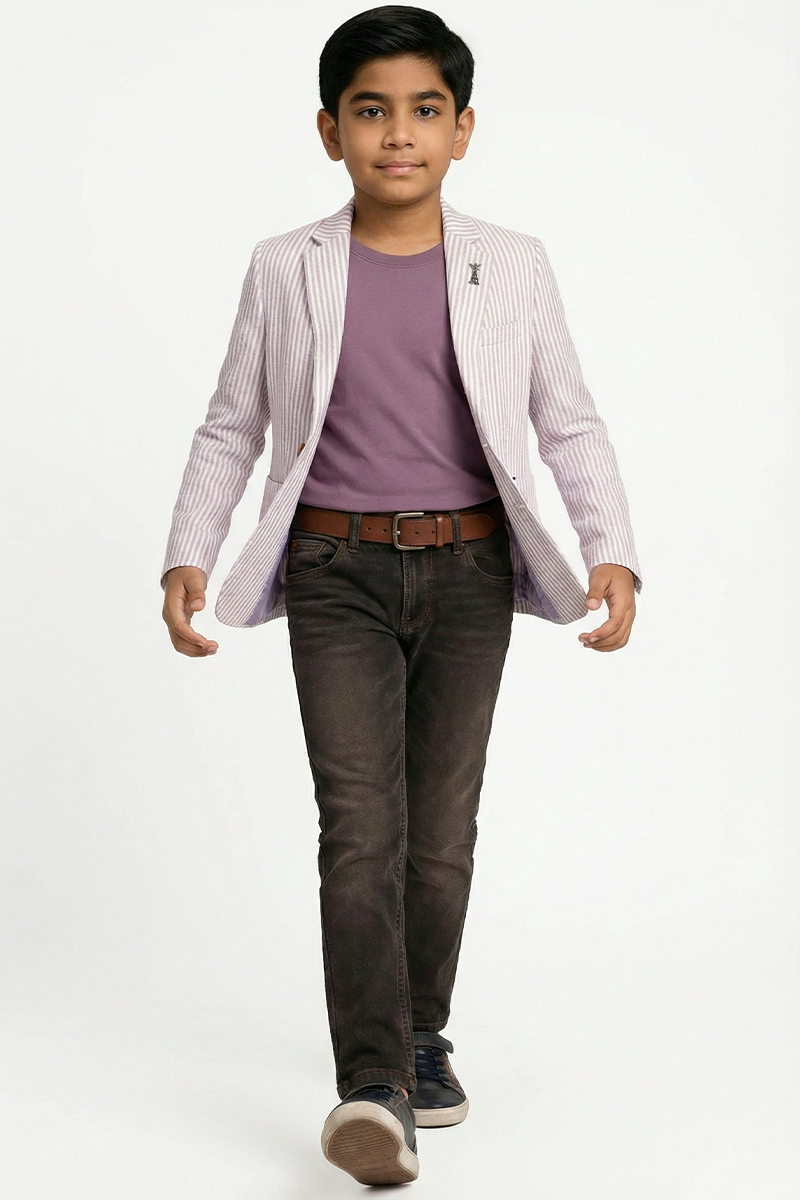 Boys Striped Seersucker Blazer for Weddings with Notch Lapel