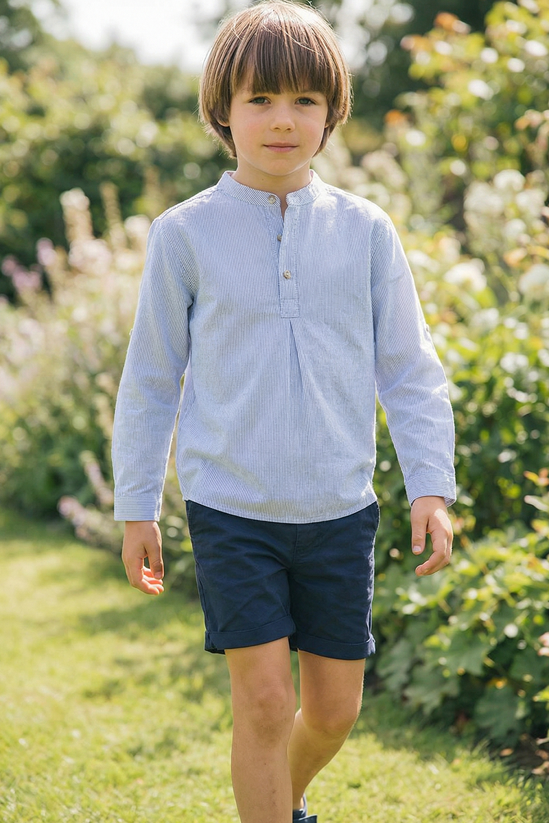 Boys Linen-Blend 2-Piece Set for Weddings with Mandarin Collar
