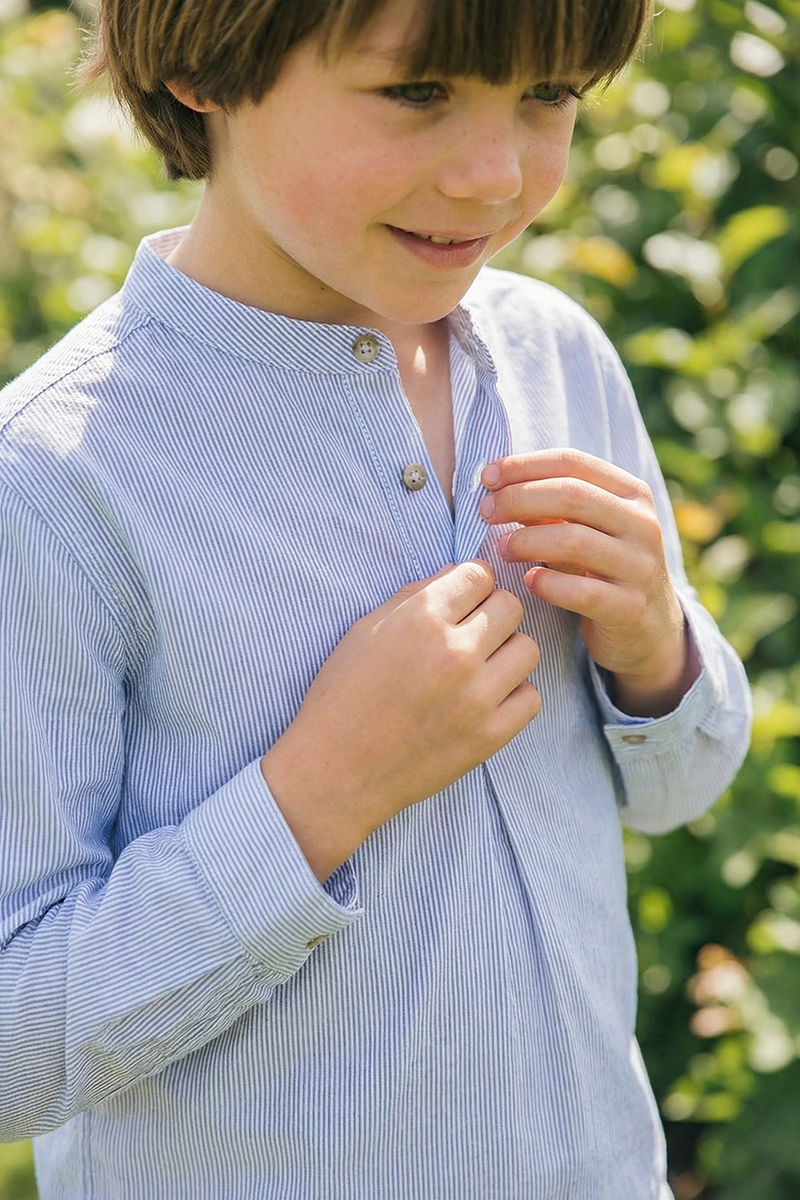 Boys Linen-Blend 2-Piece Set for Weddings with Mandarin Collar