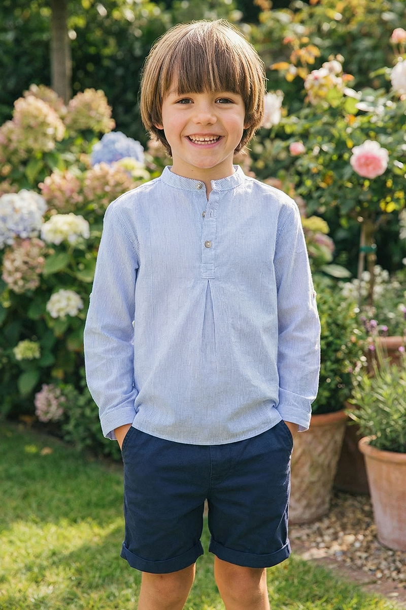 Boys Linen-Blend 2-Piece Set for Weddings with Mandarin Collar
