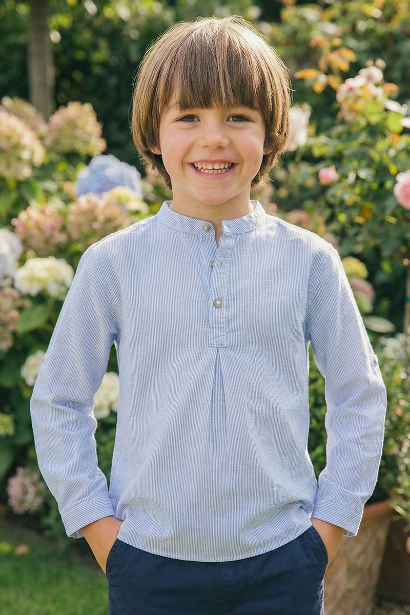 Boys Linen-Blend 2-Piece Set for Weddings with Mandarin Collar