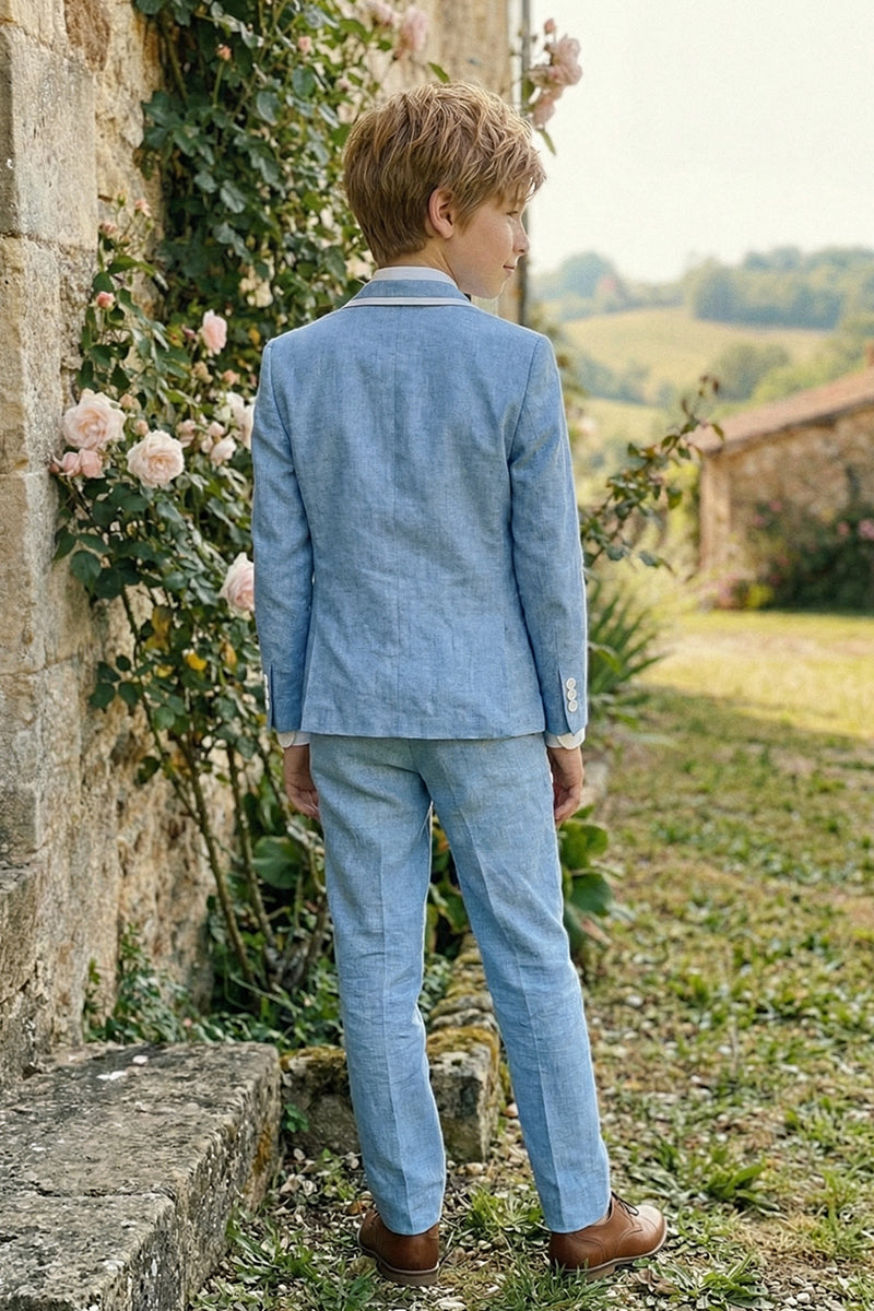 Boys Sky Blue With White Trim Single-Breasted 2-Piece Suit