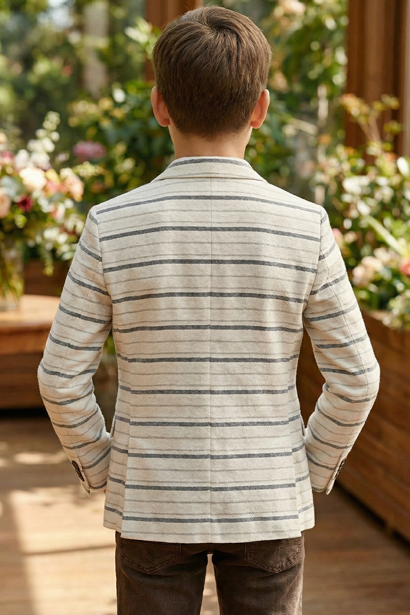 Boys Striped Linen Blazer for Weddings with Notch Lapel