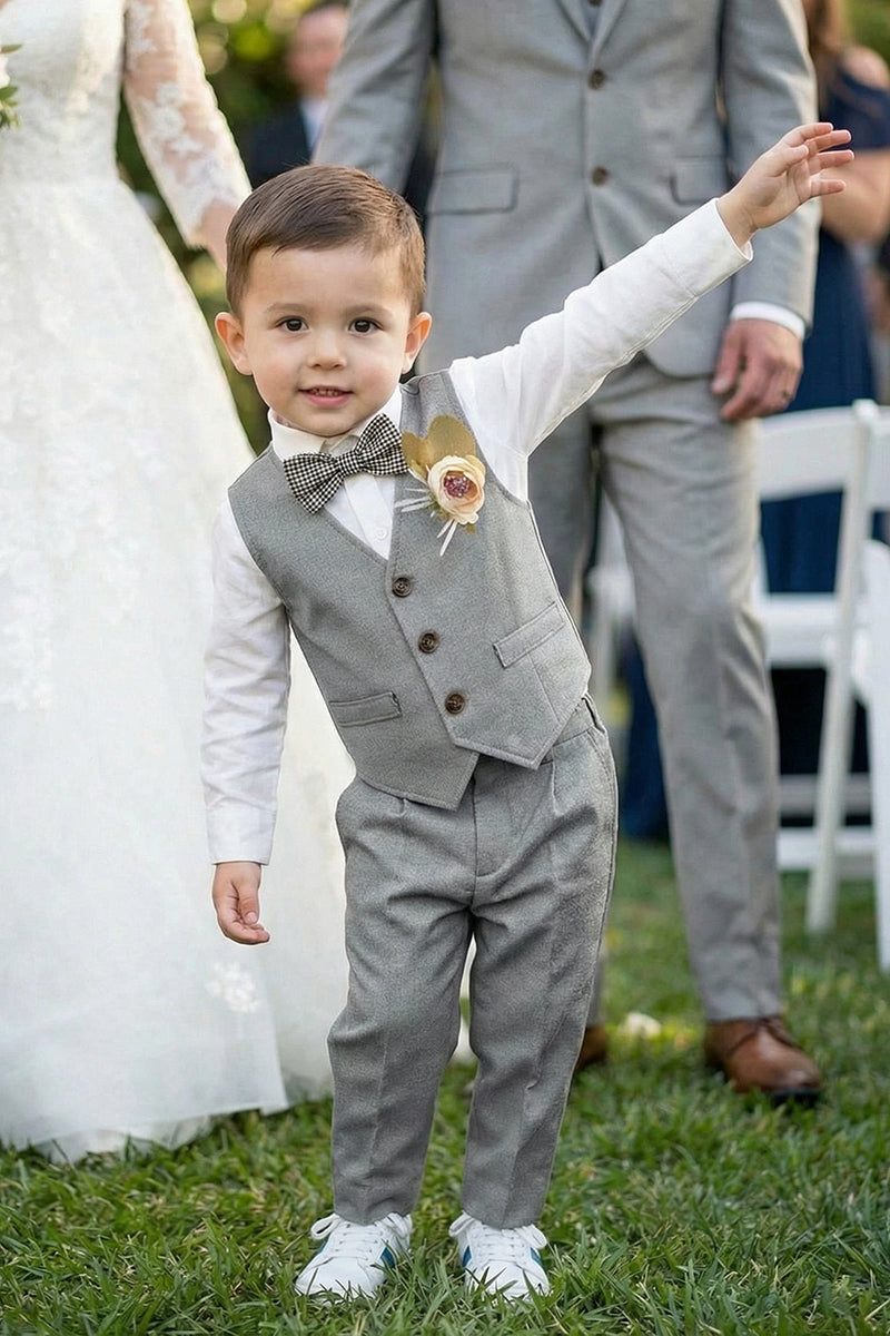 Boys Light Grey 2-Piece Vest Set for Outdoor Garden Weddings