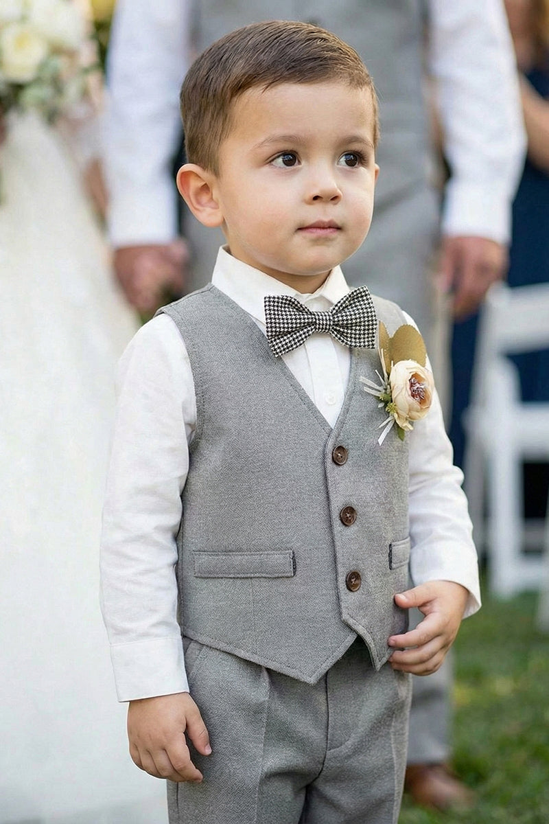 Boys Light Grey 2-Piece Vest Set for Outdoor Garden Weddings