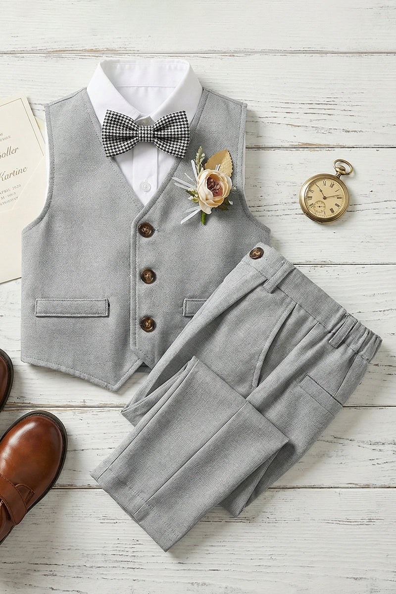 Boys Light Grey 2-Piece Vest Set for Outdoor Garden Weddings