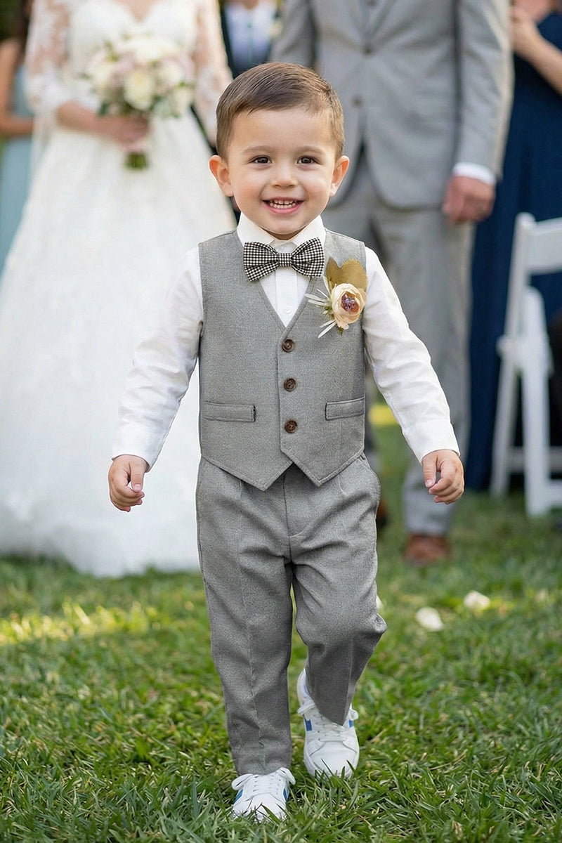 Boys Light Grey 2-Piece Vest Set for Outdoor Garden Weddings