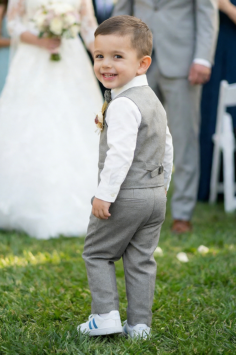 Boys Light Grey 2-Piece Vest Set for Outdoor Garden Weddings