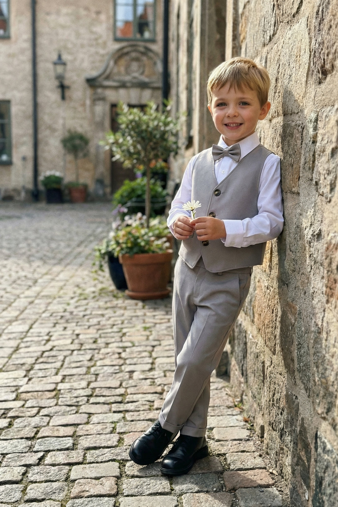 Boys Light Grey Vest & Trousers Set
