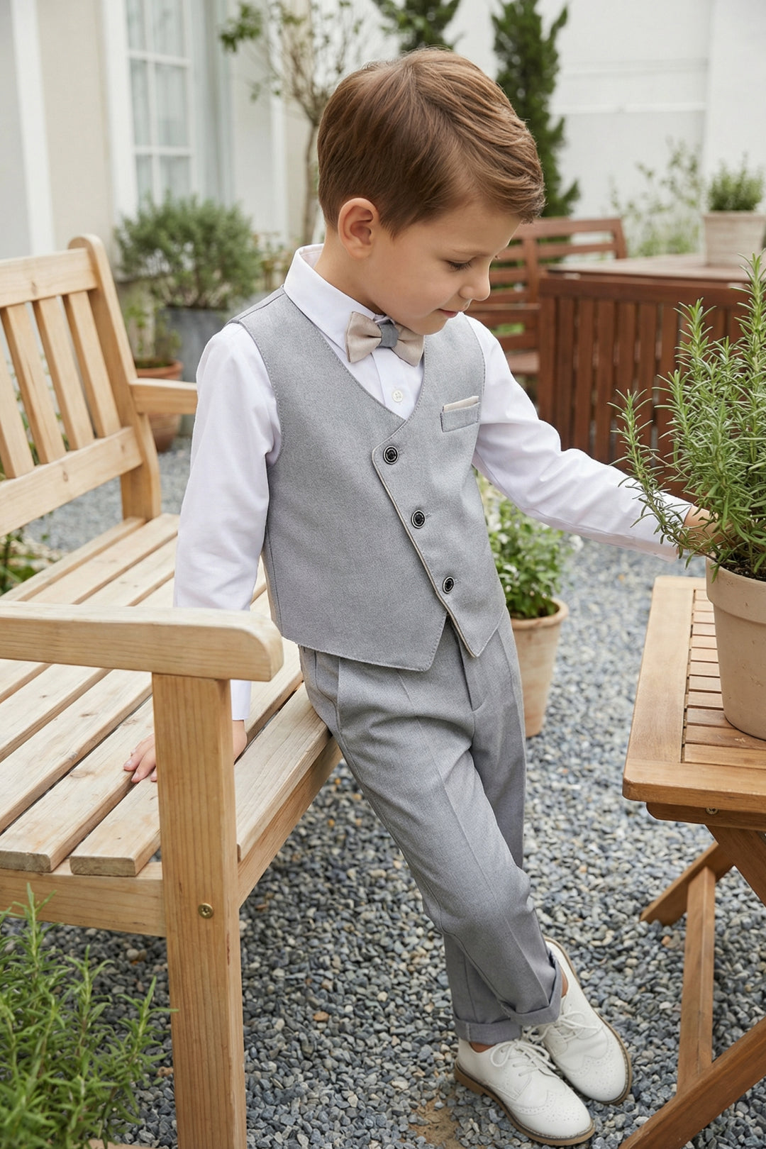 Boys Light Grey Asymmetric Vest & Trousers Set