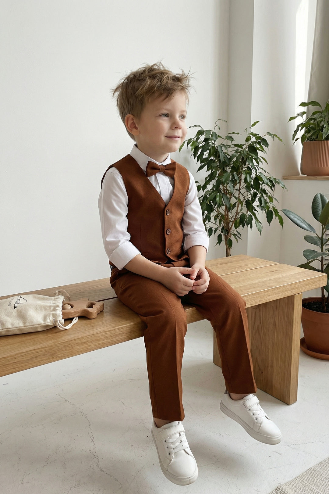 Boys Rust Brown Vest & Trousers Set