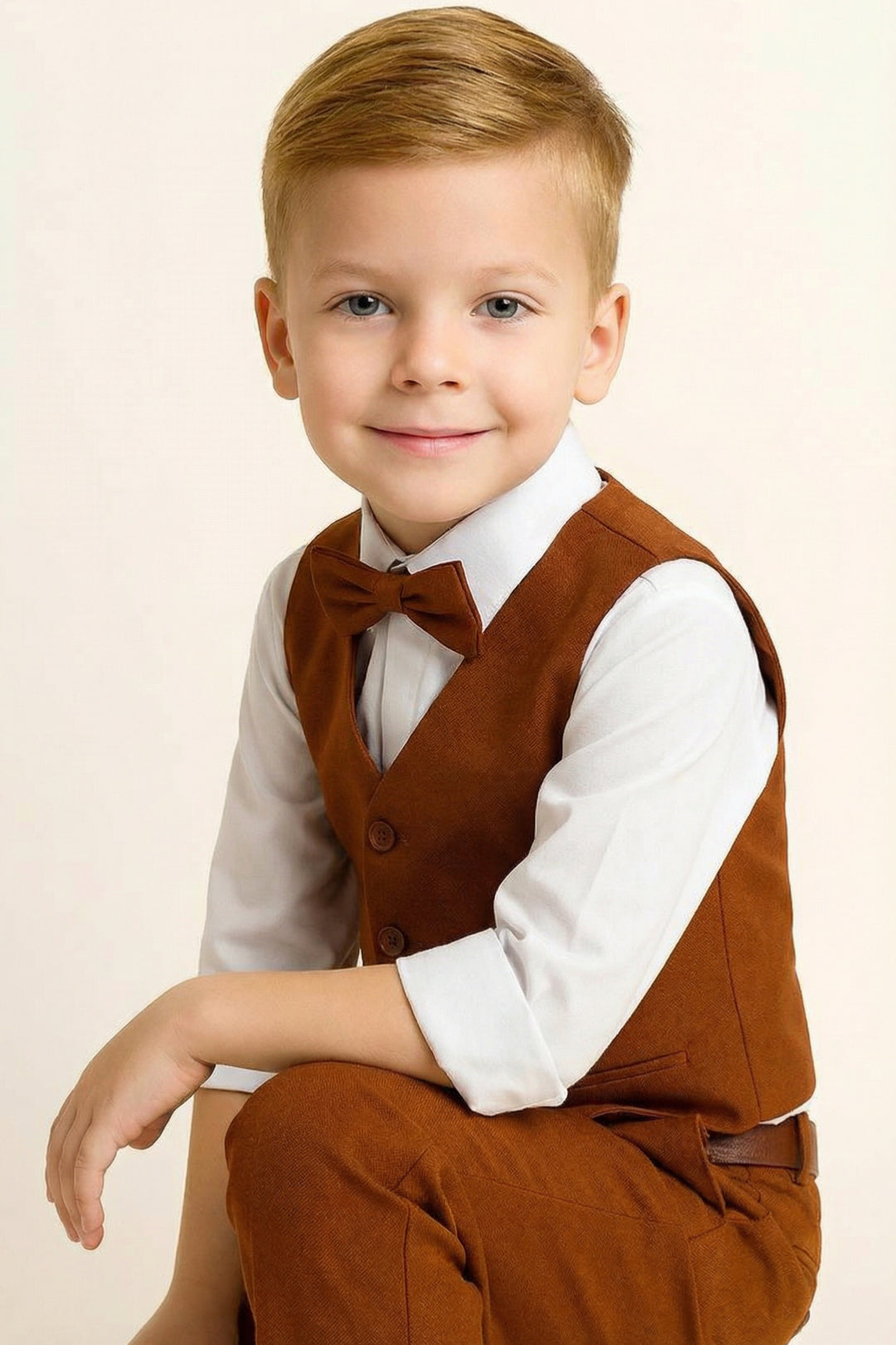 Boys Rust Brown Vest & Trousers Set