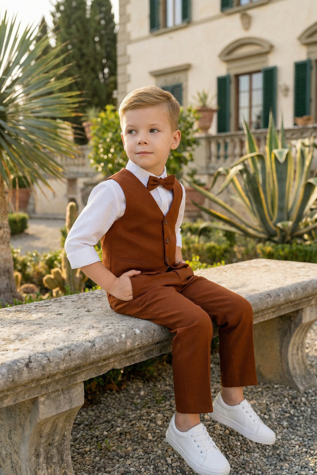 Boys Rust Brown Vest & Trousers Set