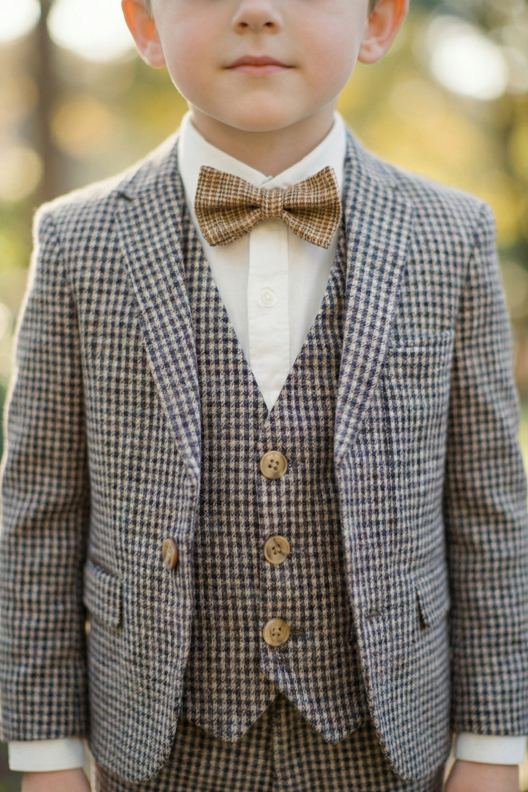Boys Tweed Check 3-Piece Suit with Notch Lapel