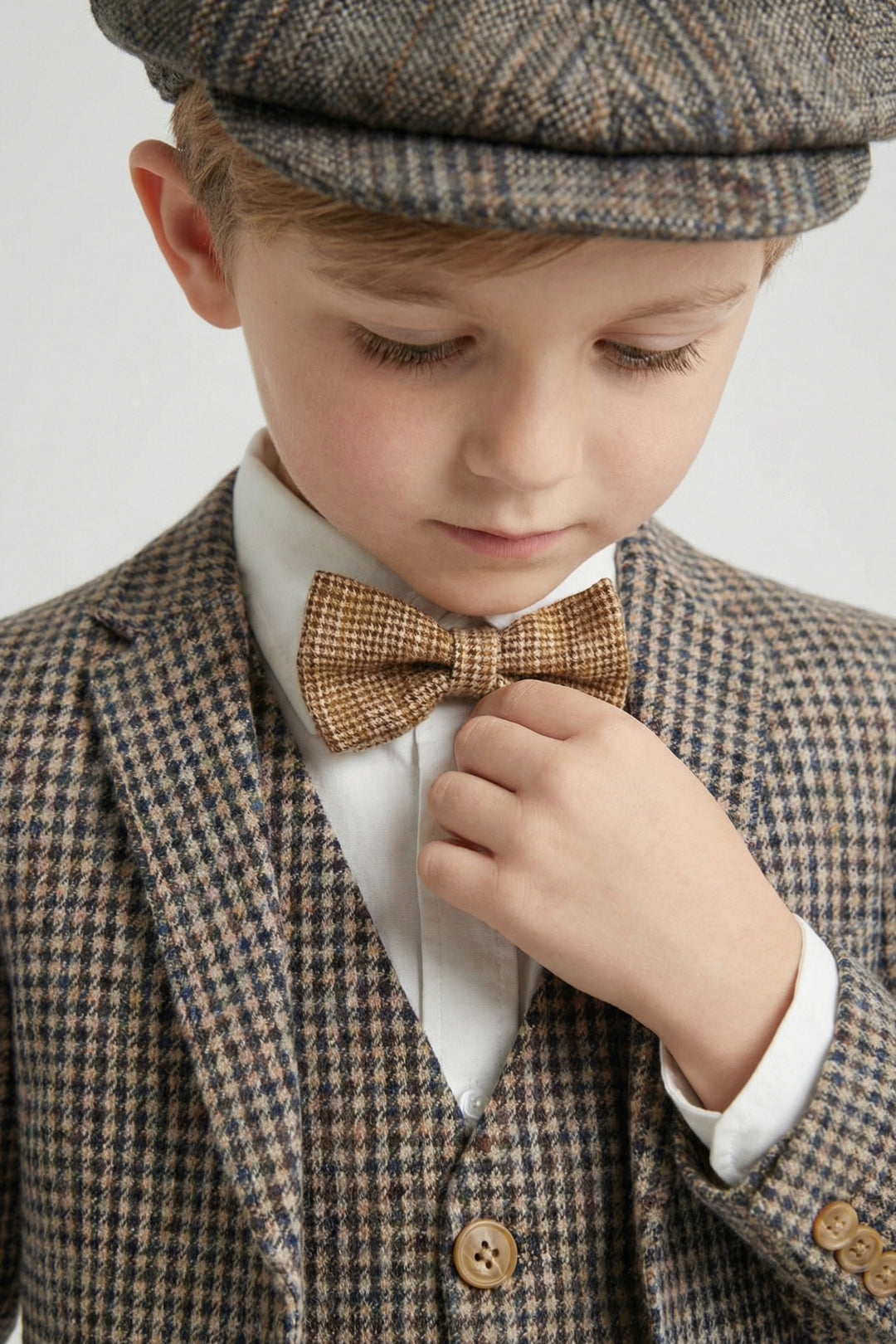 Boys Tweed Check 3-Piece Suit with Notch Lapel