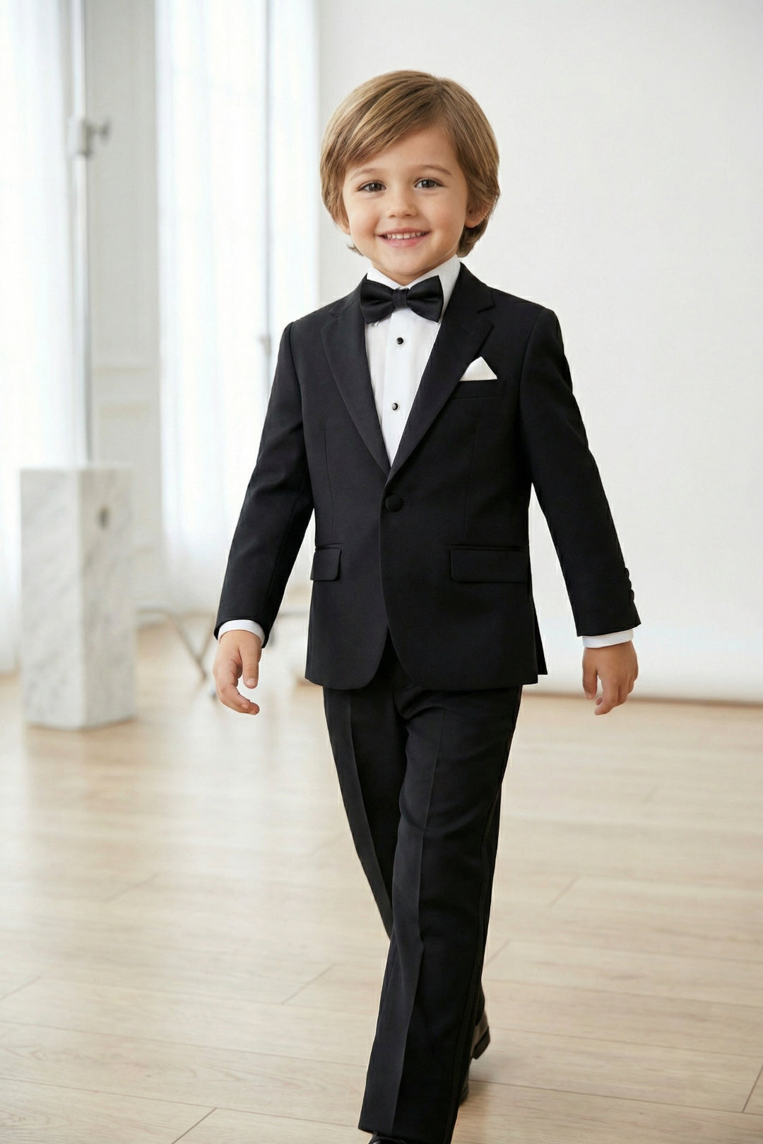 Boys Black Tuxedo 2-Piece Set with Satin Shawl Lapel