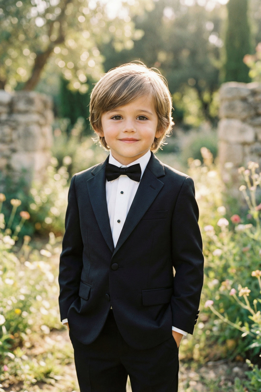 Boys Black Tuxedo 2-Piece Set with Satin Shawl Lapel