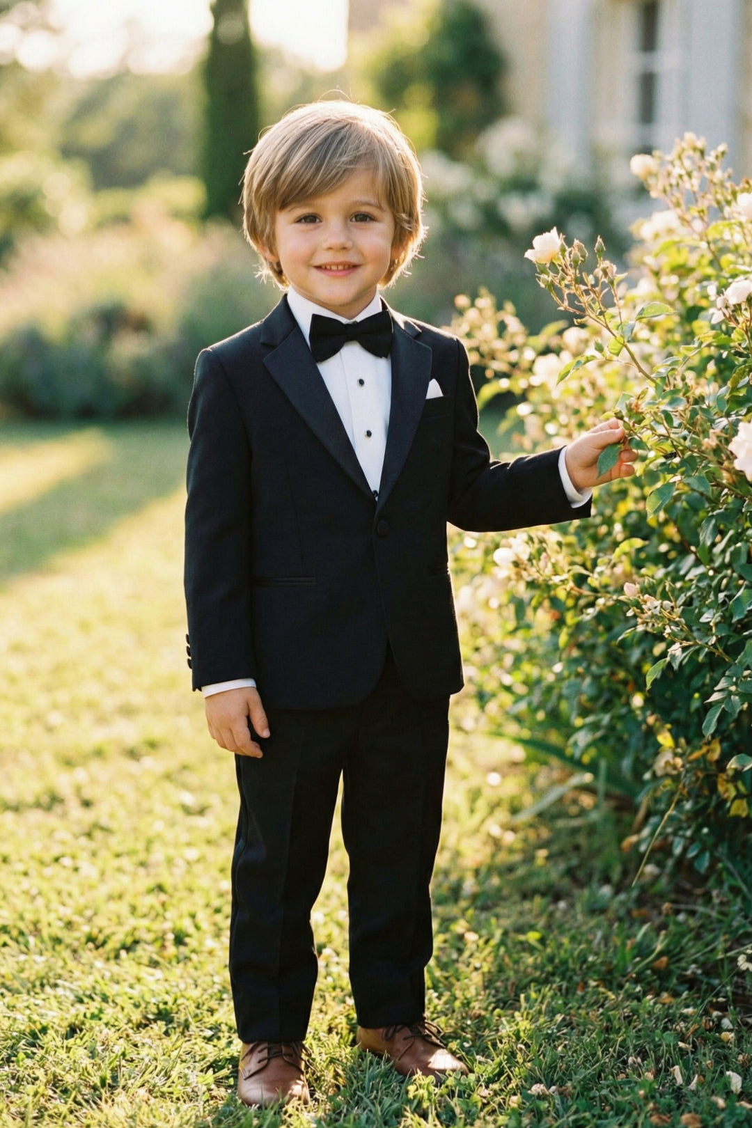 Boys Black Tuxedo 2-Piece Set with Satin Shawl Lapel